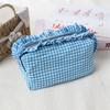 Gingham Plaid Ruffle Edge Makeup Bag Large Capacity Toiletry Bag Plaid Pattern Cosmetic Bag  Travel