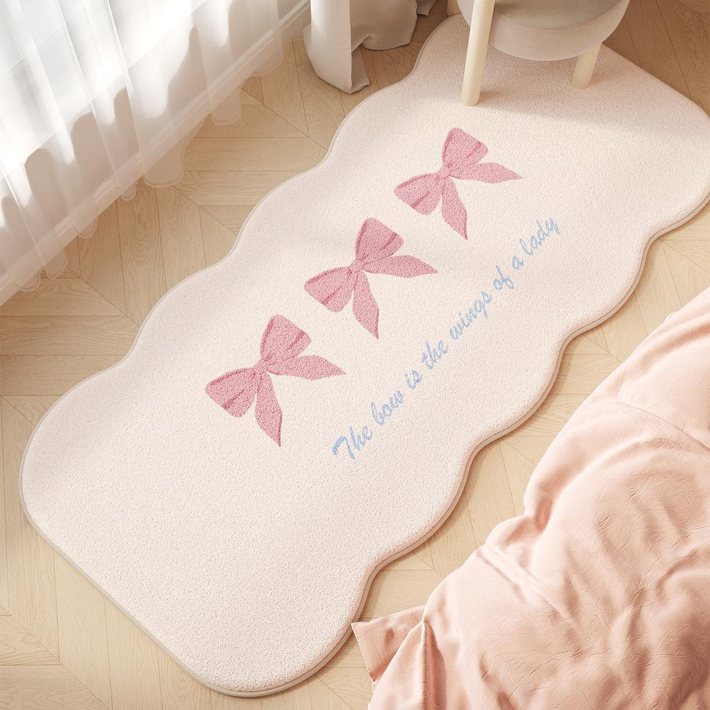 Girly Style Carpets for Living Room Pink Bow Bedroom Decor Carpet Fluffy Soft Irregular Bedside Rug Home Thicken Plush Floor Mat