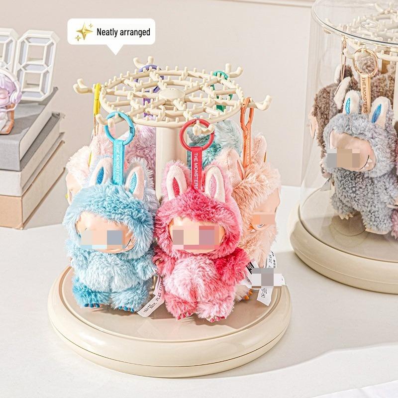 1pc Rotating Display Case Transparent Stackable Dustproof 360 Rotating Plush Toy Display Box for Labubu Collector Showcase Decor