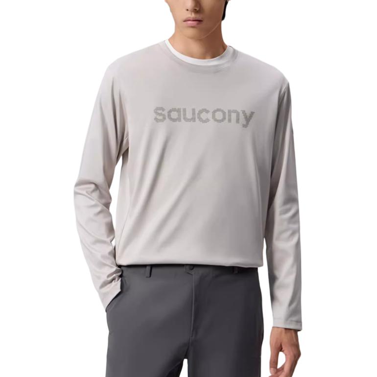 SAUCONY Urban Lifestyle Collection All-Weather Fashion Versatile Crew Neck Long Sleeve T-Shirt Men Tops Smoke-Gray SA2259LT01C-GR084