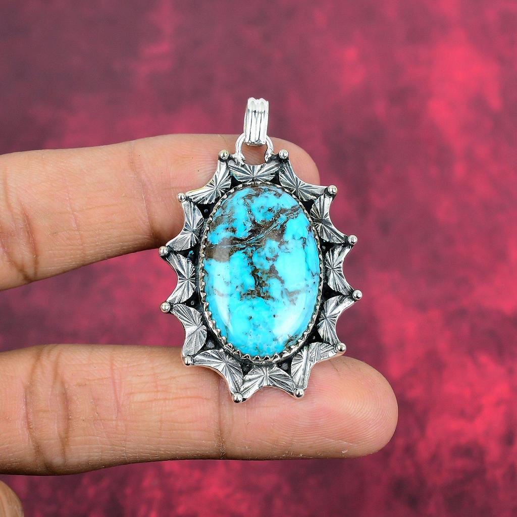 Turquoise 925 Solid Sterling Silver Pendant, Handmade Gemstone Pendant Jewelry, Gifts For Wife Brand New Pendant