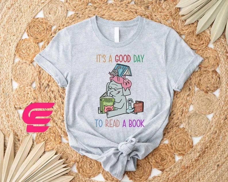 Reading  Shirt Cute Pig Elephant Book Lover Kids Gift Tee M