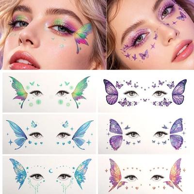 Waterproof Glitter Butterfly Face Tattoo Star Heart Face Temporary Tattoo  Women Kids Children