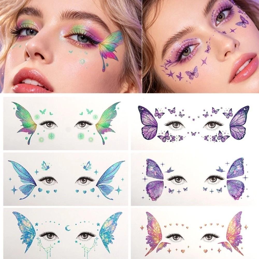 Realistic Glitter Butterfly Face Tattoo Waterproof Face Temporary Tattoo for Parties Concerts