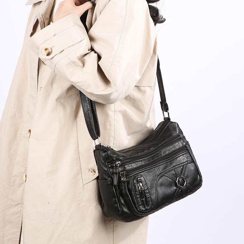 Вінтажна сумка через плече для жінок середнього віку, м'яка шкіряна багатошарова сумка через плече