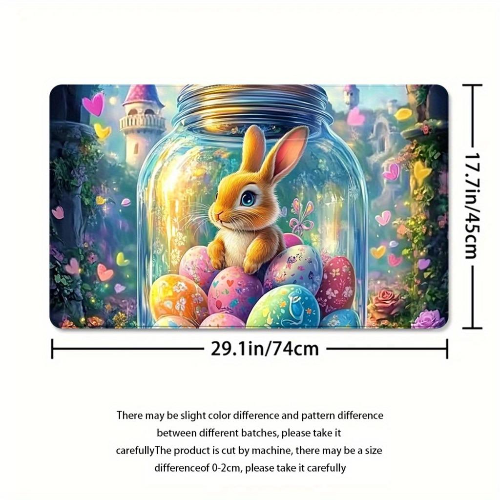 1/4Pcs Colorful Easter Bunny Bathroom Set 2D Flat Pattern Set Waterproof Shower Curtain with Anti Slip Rug and Toilet Lid Cover Spring Gift