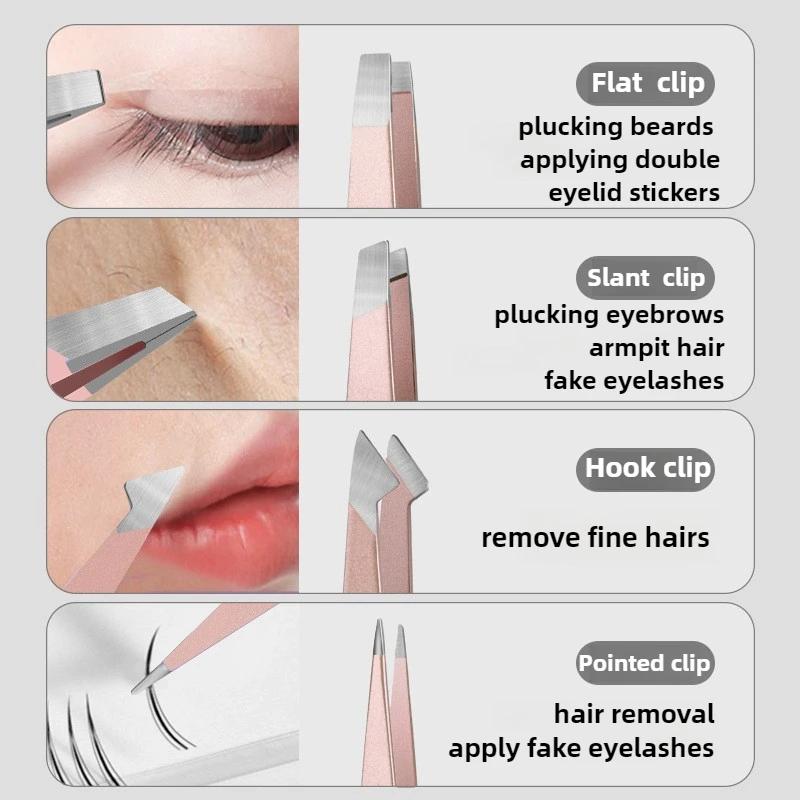4Pcs Precision Stainless Steel Tweezers For Eyebrow Hair Facial Hair Removal Splinter Blackhead Slant Tip Angle Tip Pointed Tip