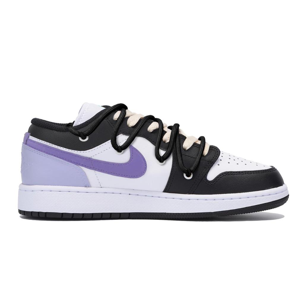 Jordan Air Jordan 1 Slip Resistant Abrasion Resistant Low top Vintage Basketball Shoes Men's Black White Purple 553558-131(Team85-)