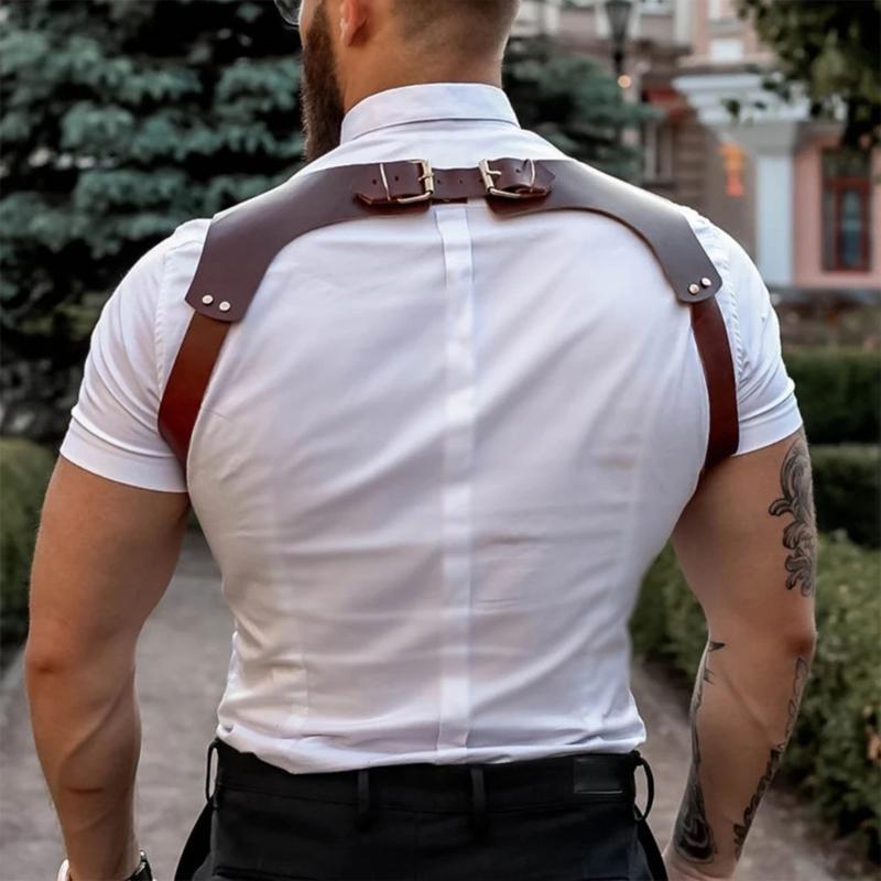 PU Leathers Suspenders for Men, Vintage Men Harness Punk Apparels Strap Chest Shoulder Belt Accessories