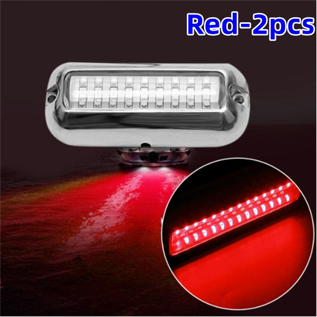 2PCS 27LED Blue/White/Red Stainless Waterproof  Lights Underwater Pontoon For Marine Boat Transom&Blue Light Sailing Lamp 50W