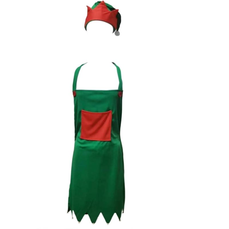 Elf Apron Cooking Aprons Kitchen Apron Christmas Apron and Hat Set Waitress Apron Christmas Elf Hat for Women Man