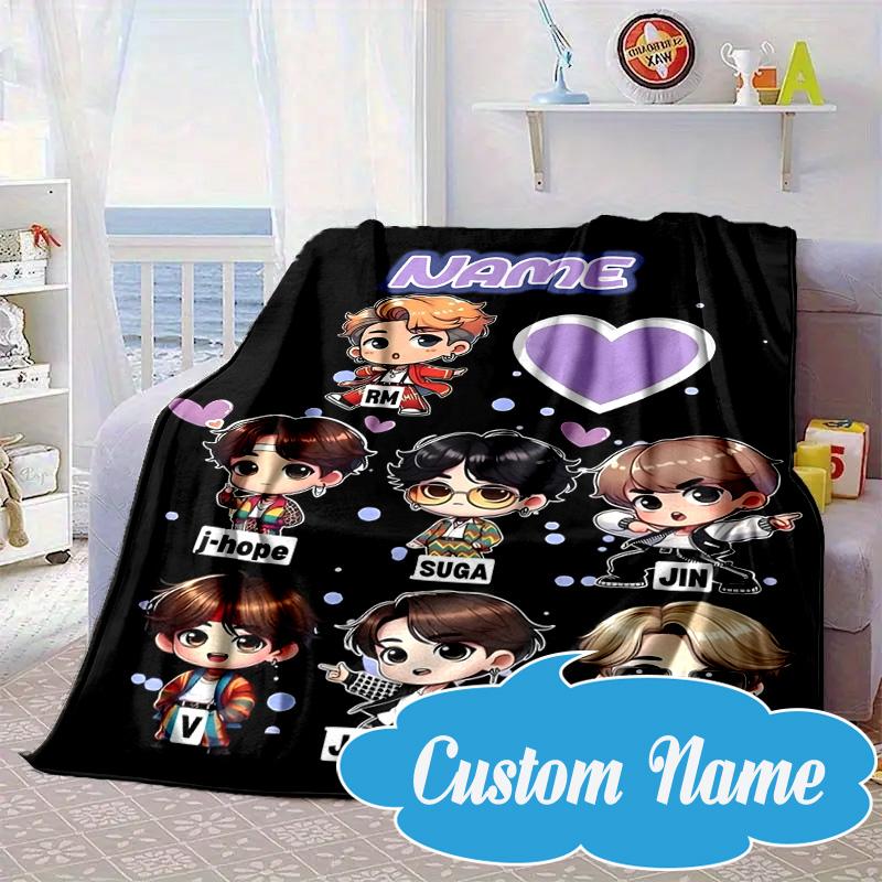 Custom Name Music Friends K-pop Blanket bed sofa Blanket Flannel Blanket for Camping, Hiking, Picnic Essentials,gift for Fan family