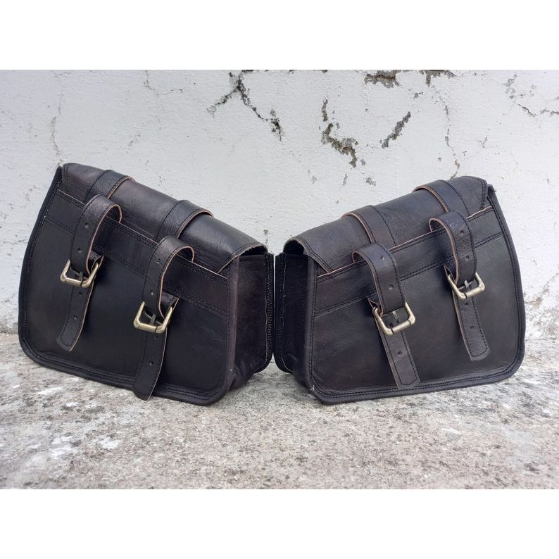 Handmade Leather Black Bag Motorcycle Saddle Bag 2 Side Luggage Bag Motorcycle Panniers Saddlebags for Bike