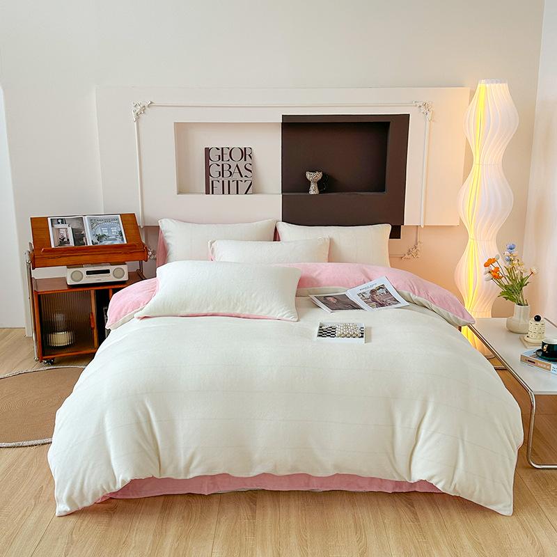 Oboustranná čtyřdílná sada Milk Fleece, zesílené povlečení z korálového fleecu, fleecový termoflanelový povlak na přikrývku