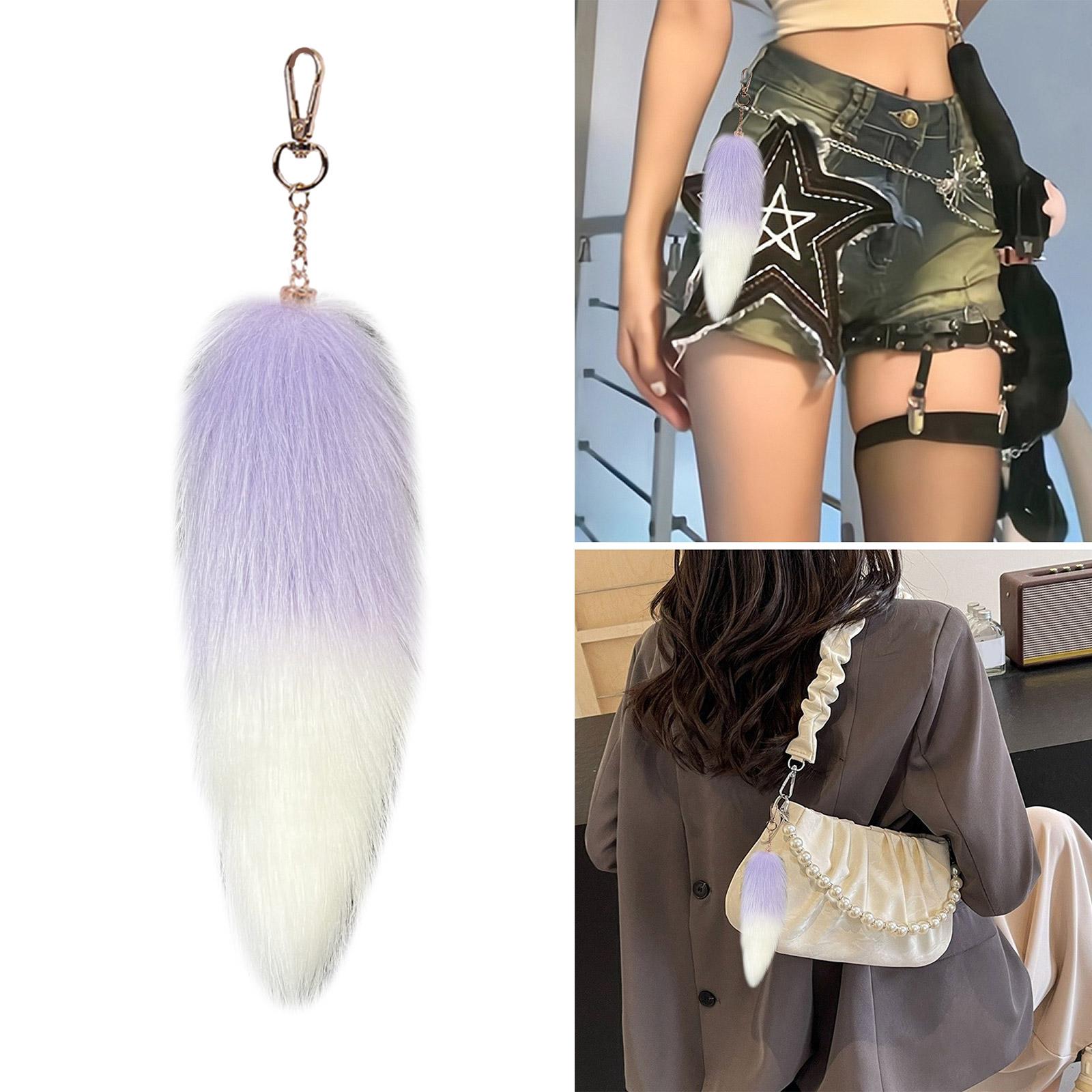 

Faux Fox Tail Keychain Soft Plush Hanging Ornament Accessory Gift for Bags and Keys Fluffy Decoration 20cm Length темно-синього кольору
