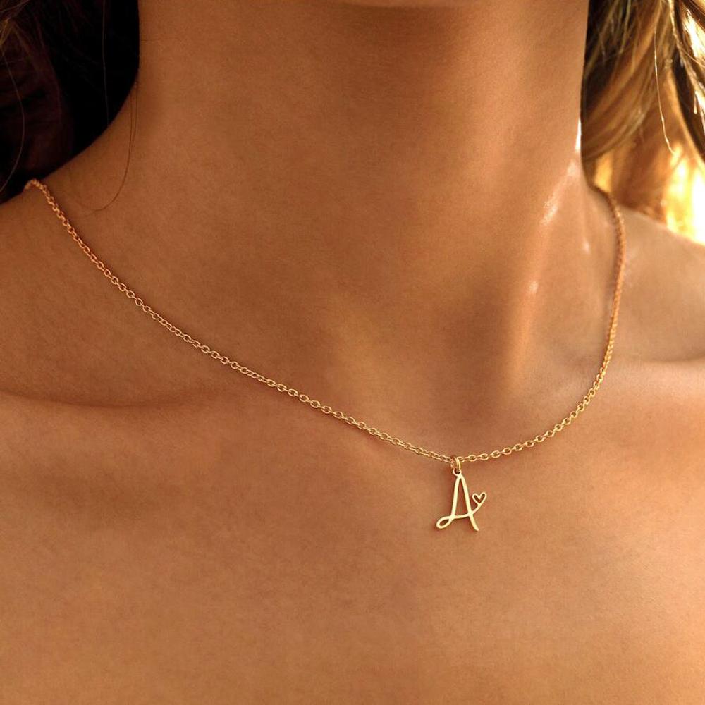 Charms Heart Initial Necklaces for Women,Gold Plated Letter Pendant Necklace, 26 Capital A-Z Stainless Steel Jewelry