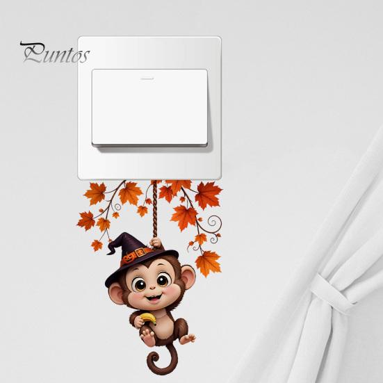 Holiday Switch Plate Covers Cute Hanging Monkey Sticker for Christmas/Halloween Decor, Self-Adhesive Light Sticker, Removable PVC Wall Art Decal