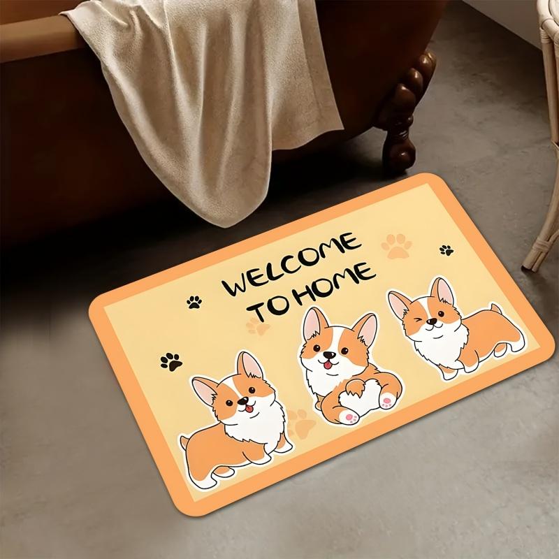 Cartoon Corgi WELCOME Print Doormat Non Slip Entrance Rug Bathroom Kitchen Floor Mat Home Decor