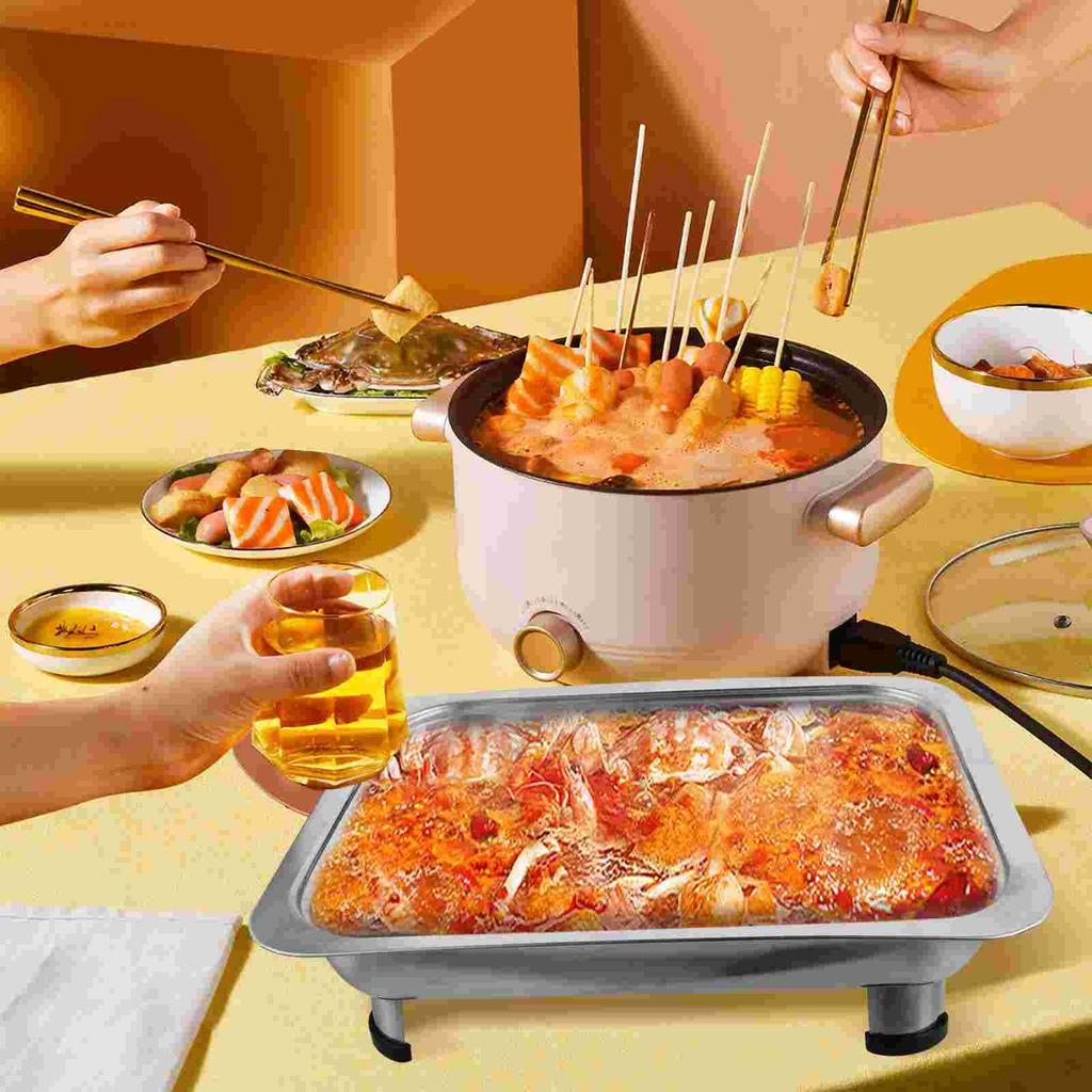 Stainless Steel Dinner Plate Catering Trays with Lids Serving Buffet Charcuterie Food Heating Platter Silver Cover Banquet