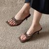 Square-toed Crossed Thin-strap High-heeled Slippers Women's Shoes Thin-heeled Sandals