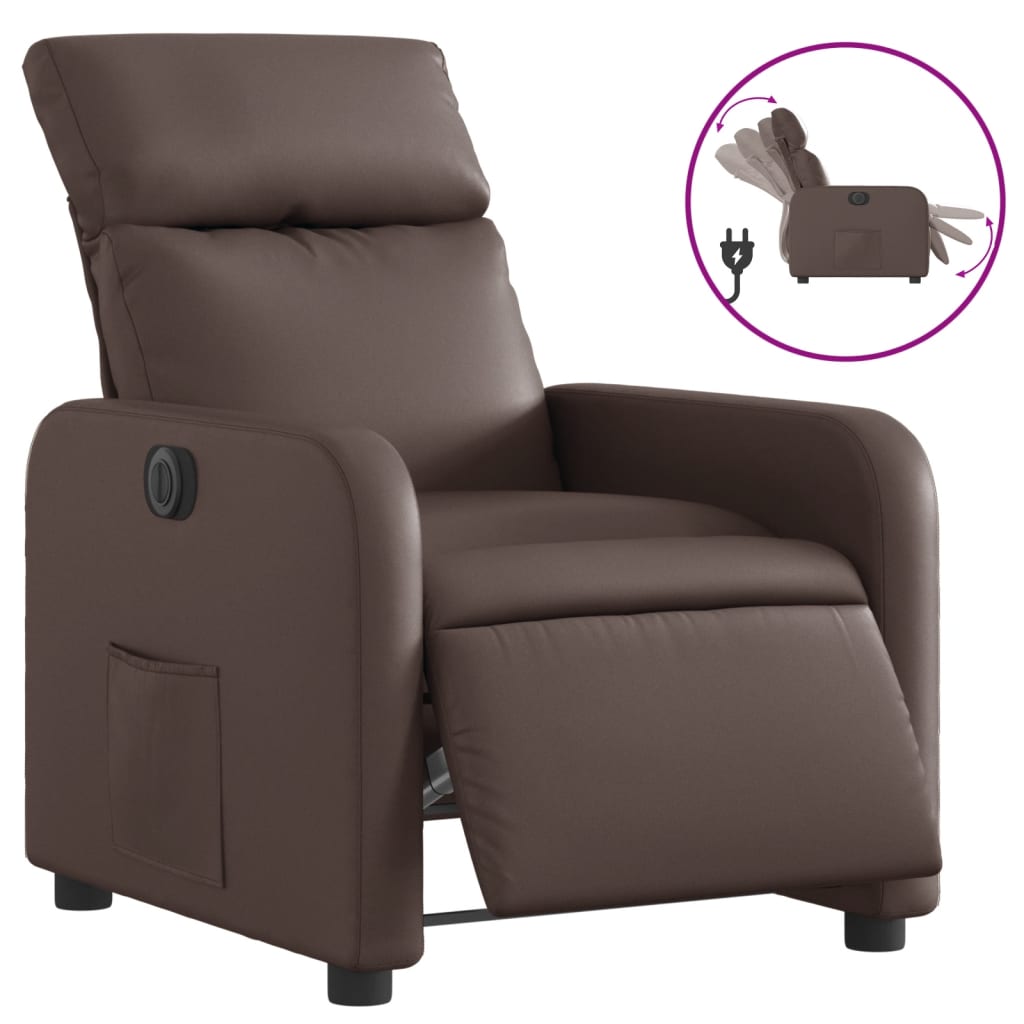 Vidaxl Electric Recliner, Brown, Upholstered with Faux Leather