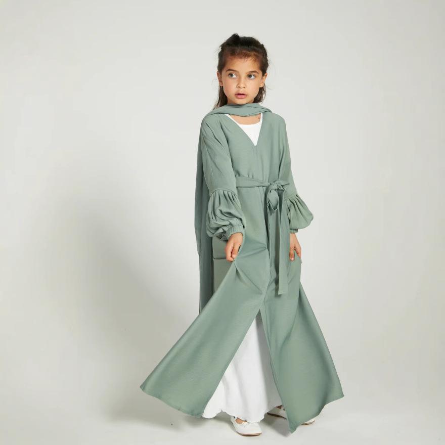 Yiduo Duo Girls' Wavy Lantern Sleeve Pleated Cardigan Dress - YT1023