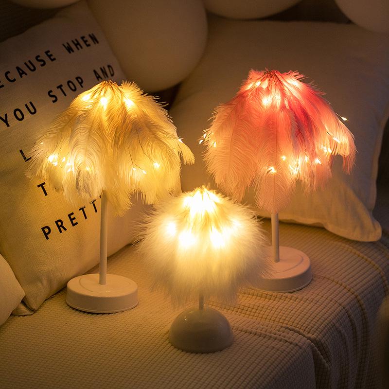 New Year Girl Table Lamp - Trendy Night Light, Birthday Gift, Room Decoration, Feather Lamp