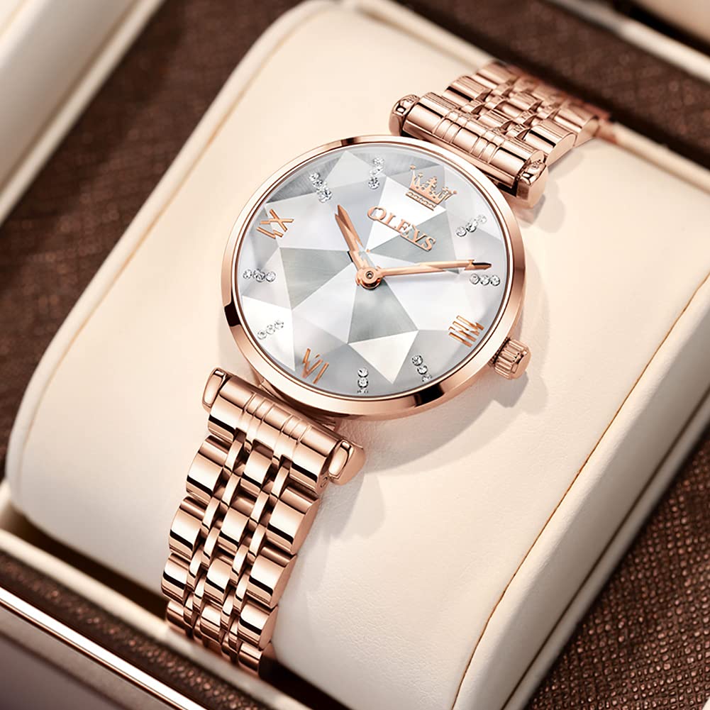 OLEVS Quartz Made In Rose Simple Stainless Steel Stylish 30M Water Popular Pink Gold Watch and Bracelet Perfect Gift for Women's Watch, Japan,