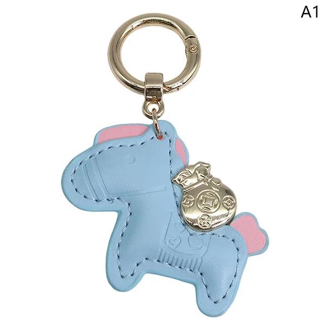 

NEW 1PCS Car Leather Charms Bag Pendant KeyChain Cartoon Horses Keyring Cute Animal Ornament Accessories Decoration Gift синій