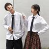 Long Sleeve Pocket Shirt Boys College Style Tie Graduation Class Uniform White Top Shirt Men's Student Couple Clothing