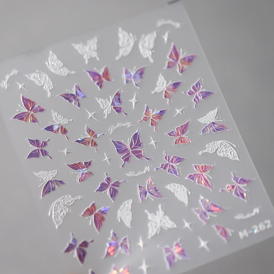 1Pcs 5D Embossed Aurora Butterfly Nail Art Stickers Self Adhesive Decals For Nails Decoration DIY 3D Acrylic Nail Supplies Parts