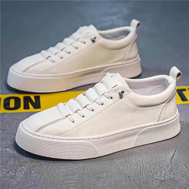 Spring New Men's Shoes, Fashionable and Versatile Lace Up Sneakers, Leather Comfortable and Casual Board Shoes