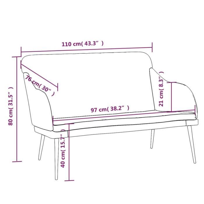 351469 vidaXL Black Bench 110x76x80 Cm Velvet
