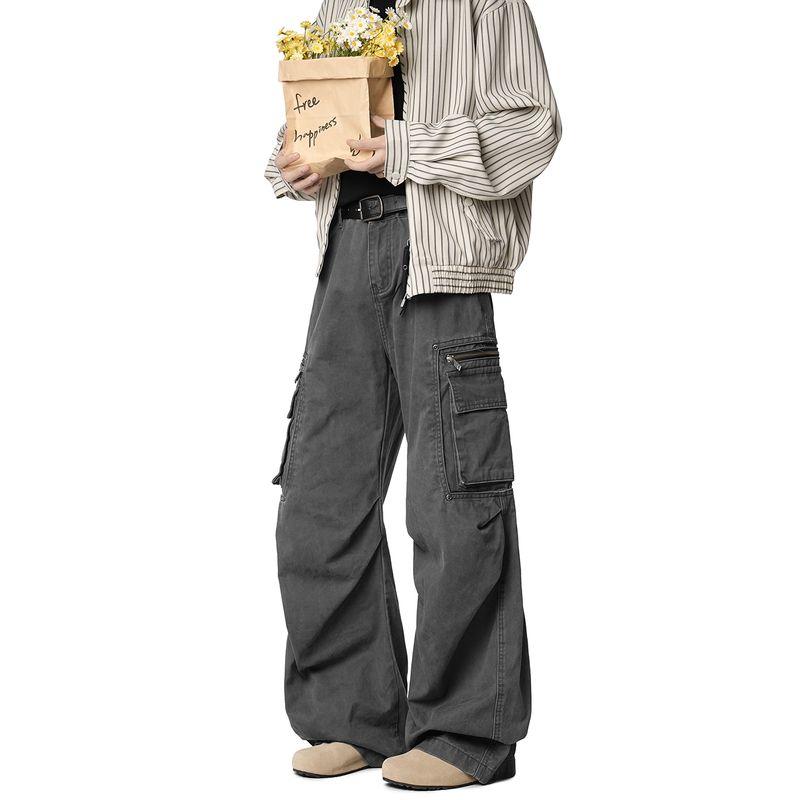 

Dream Made High-End Washed Cargo Pants for Men, Autumn and Winter Straight-Leg Loose Casual Pants for Men Dark gray 2XL