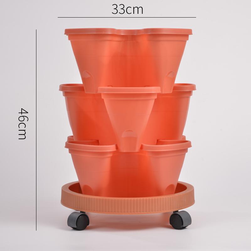 Three Dimensional Multi-layer Flowerpot with Roller Family Balcony Vegetable Fruit Growing Plastics Flower Shaped Flowerpot