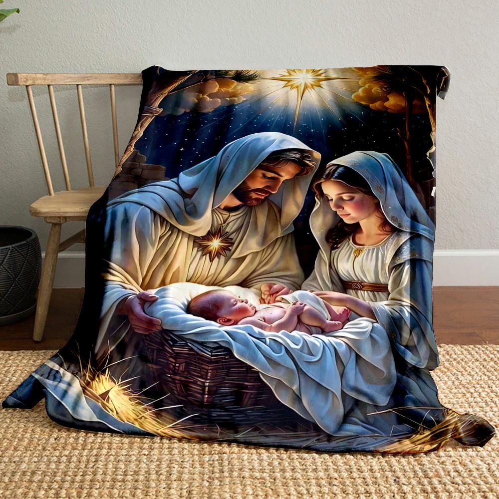 Holy Family Nativity Scene on BlanketFlannel blanket for bedroom, living room, sofa, and nap