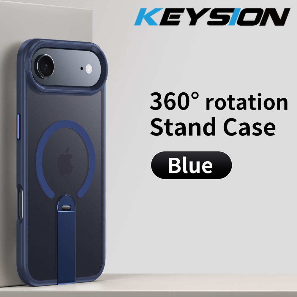 KEYSION 360 Hidden Metal Stand Magnetic Case for Magsafe for iPhone 17 Pro Max Air Transparent Matte Shockproof Phone Back Cover