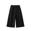 Womens Woven Three-Quarter Pants Summer Casual Shorts Women Bottoms Basic-Black 962627509-2