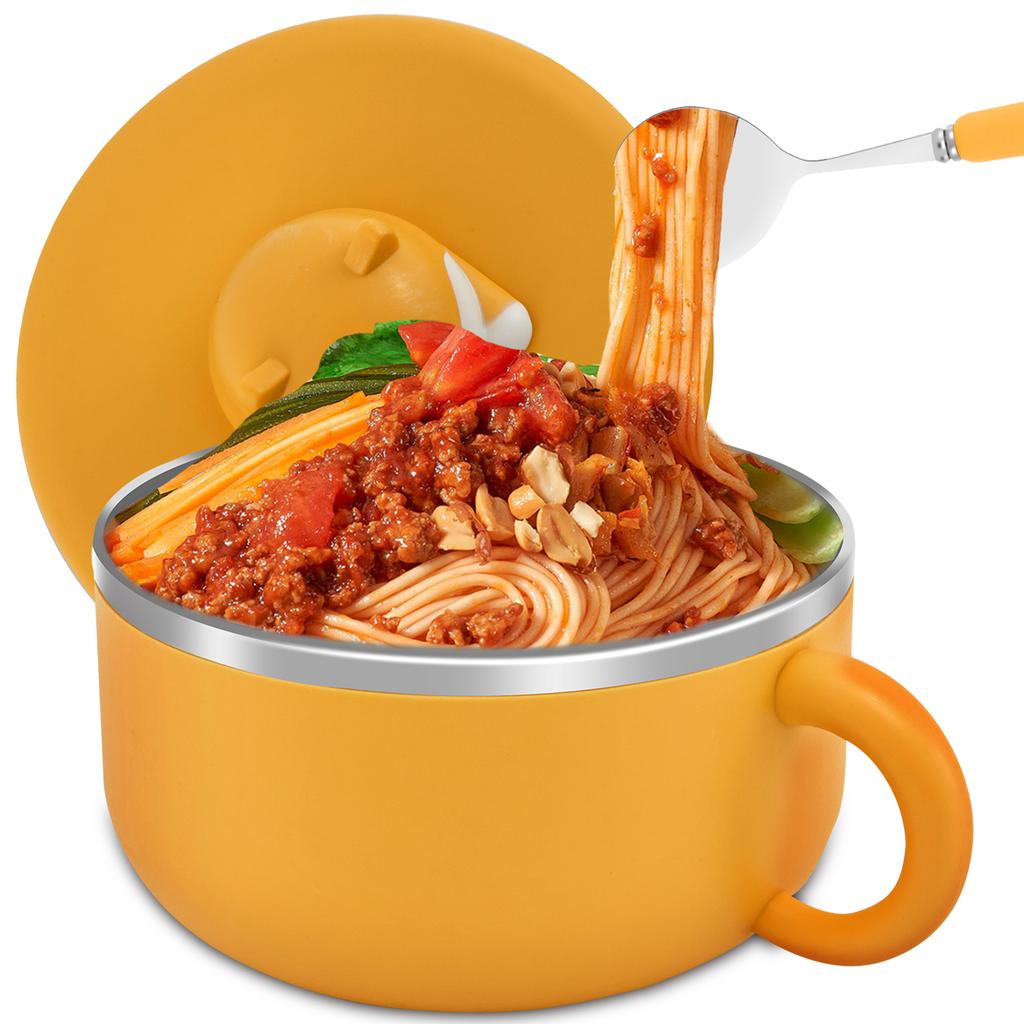 1200ml Ramenbolle Isolerte boller Rustfritt stål Ramenboller Med lokk Fruktsalat Rissuppebolle Studenter Stor Matboks