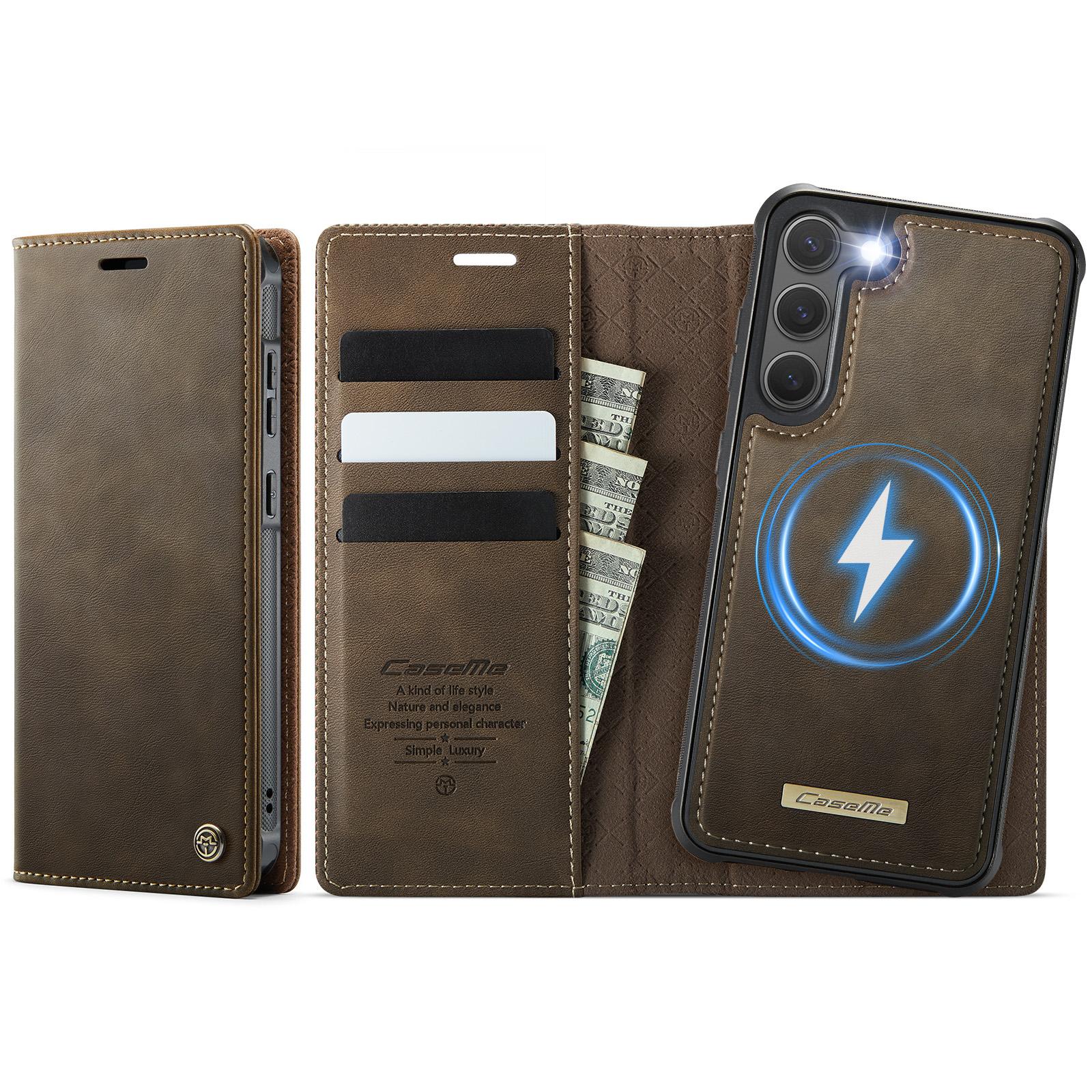 

For Samsung Galaxy S23+ Case CASEME C49 Compatible with MagSafe RFID Blocking Detachable Wallet Leather Phone Cover Coffee
