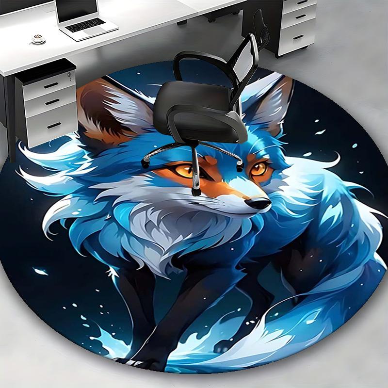 1pz Tappeto Rotondo Volpe Blu Design Anime Tappetino per Sedia, Tappeto Antiscivolo per Ufficio e Arredamento Casa