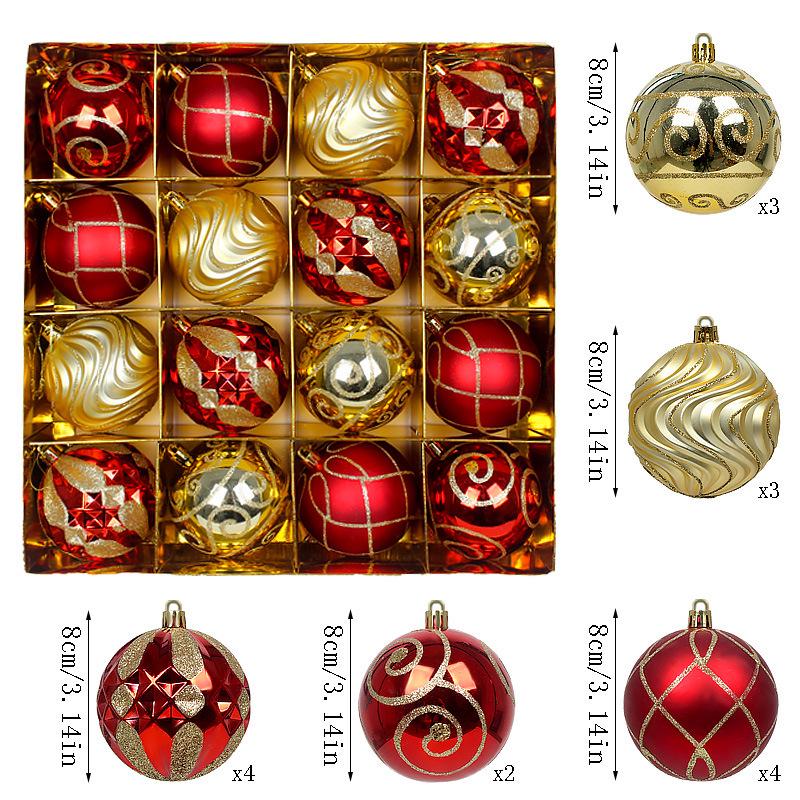 New 8cm Hand-Painted Christmas Ornaments Set - 16 Plated Plastic Balls