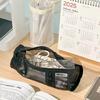 Minimalist Transparent Mesh Pencil Case Large Capacity Flip-Top Solid Color Pen Holder Portable Stationery Storage Bag