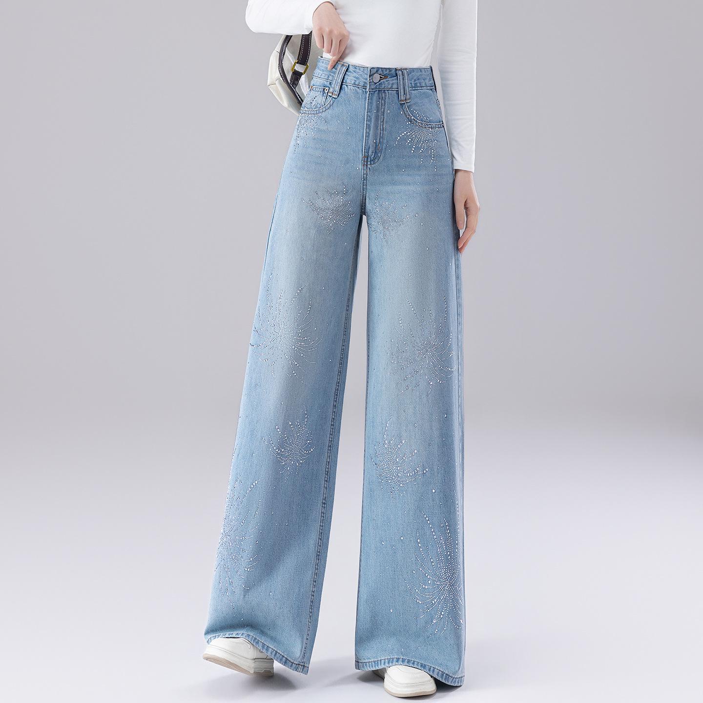 2026 Spring/Summer Women s Wide-Leg High Waist Fashion Jeans 30 синий