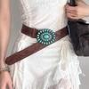 Oval Turquoise Buckle Women's Western Bohemian Belt Brown Embossed Dress Waistband  Belt Decoration