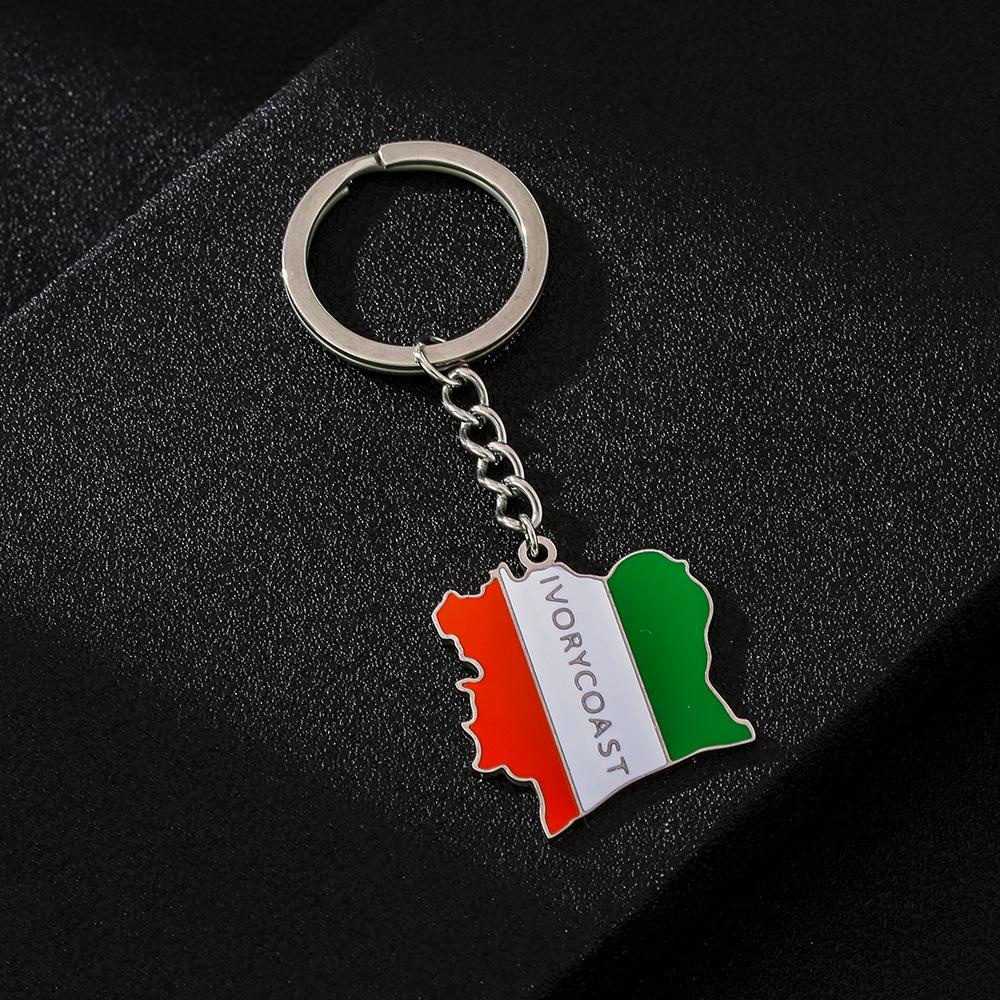 Retro Ivory Coast Flag Map Keychain: Unisex Ethnic Style Titanium Steel Accessory