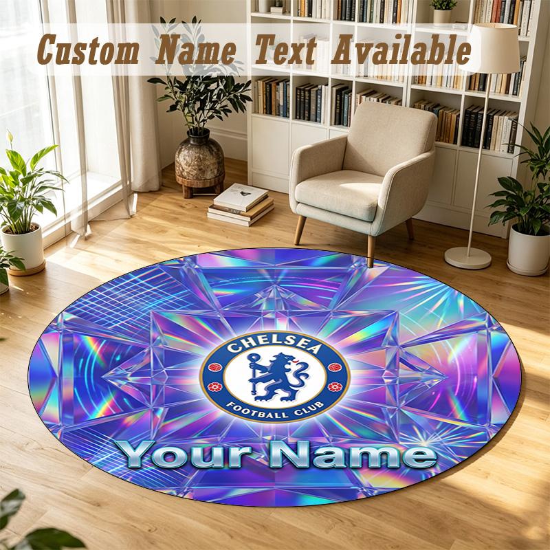 Round Rug Custom NameChelsea FC Pattern Non Slip Carpet Home Floor Decor