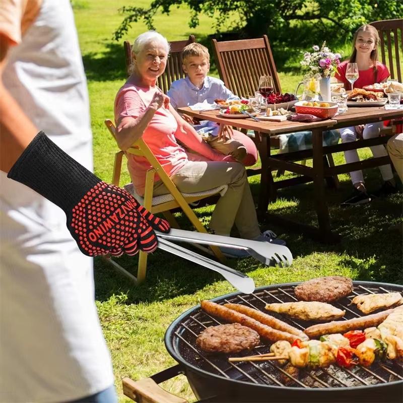 800℃ Heat Resistant Gloves BBQ Oven Mitts - Silicone Non-Slip Kitchen Baking Microwave Fireproof Grilling Gloves