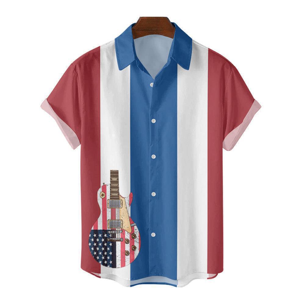 European And American Men S Casual Short-Sleeved Shirt 3D Printed American Independence Day Shirt S