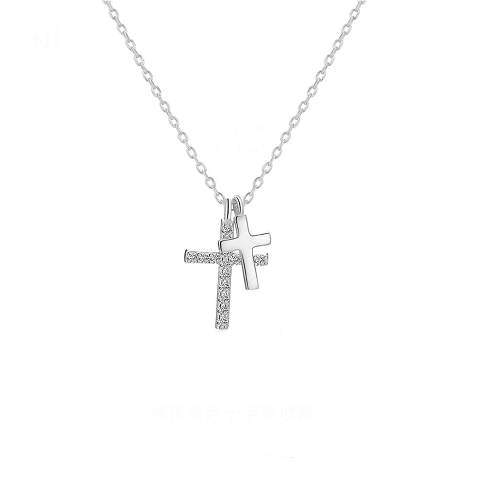 

Necklace for Double Zirconia Silver Birthday Jewelry K.L.Y Women, Popular, Cross, Strand, CZ, 925, Hypoallergenic, Necklace, Accessory, Gift, Women s